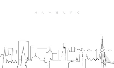 Outline Hamburg skyline. Trendy template with Hamburg buildings and landmarks in line style. Stock vector design.