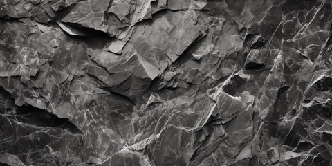 Black white rock texture. Dark gray stone granite background for design. Rough cracked mountain surface. 