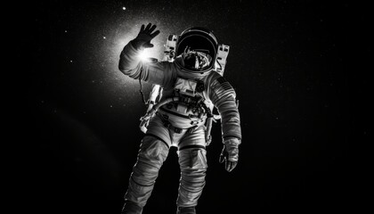 Fototapeta premium Alone Among Stars: Astronaut's Pure Black & White Space Drift
