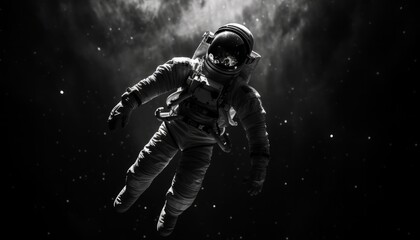 Fototapeta na wymiar Alone Among Stars: Astronaut's Pure Black & White Space Drift