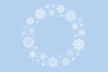 Winter background frame with snowflakes and snow. Vector illustration.