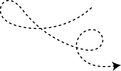 Curve arrow icon. Curved dotted arrow. Zigzag arrow stripes with dotted lines. Vector