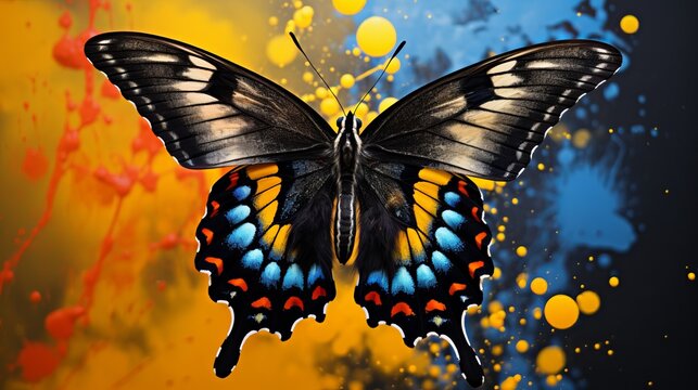 An abstract exposure with butterflies in double colors and remixed media.
