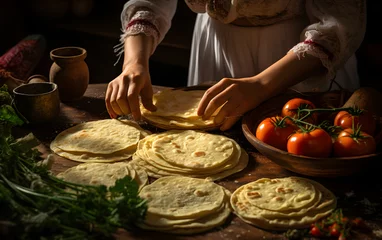 Foto op Canvas Manos de mujer mexicana haciendo tortillas artesanales de maiz tradicional  © ClicksdeMexico