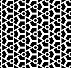 Black and white seamless abstract pattern. Background and backdrop. Grayscale ornamental design. Mosaic ornaments. Vector graphic illustration. EPS10.