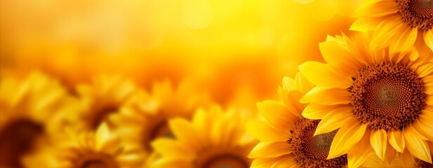 Sunflower in sunny spring or summer day. Horizontal background, copy space for text, banner or wallpaper