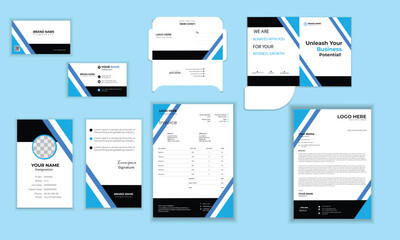 Corporate identity template, business stationery set, with black and blue, color. . minimal design, template eps.