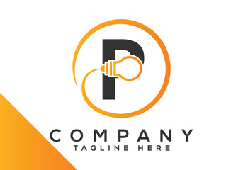 Letter P electric bulb Design Vector Template. industrial and technology logo symbols