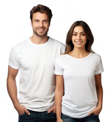 Fototapeta na wymiar couple wearing white t shirt isolated on a transparent background