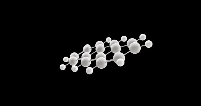 Anthracene molecule, rotating 3D model of polycyclic aromatic hydrocarbon, looped video on a black background