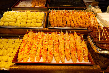 Variation of tempuras of fried seafood of different kinds