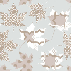 Obraz premium Vector abstract flower and leaf brush artwork seamless repeat pattern