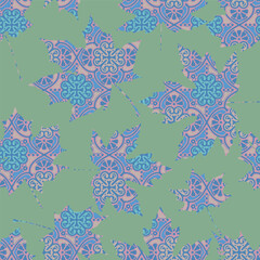 retro green leaves on branches on dark background seamless pattern