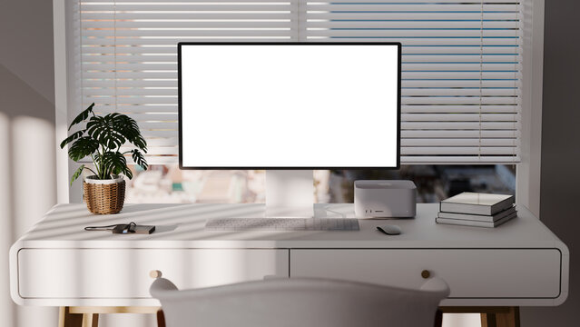 Apple Pro Display XDR Mockup Computer Display Template White Wide Monitor on desk