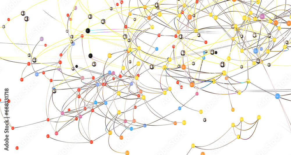 Poster abstract lines with dots over dark background.