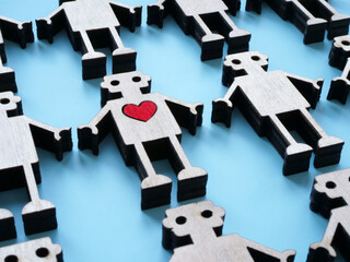 Robots and one with a heart. The concept of emotional intelligence, emotions and feelings for...