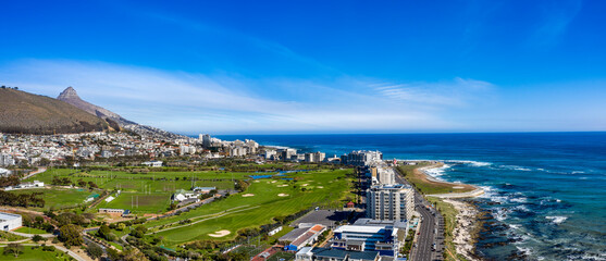 cape town aerial panorama waterfront and the ocean together with table mountain, prime luxury real...