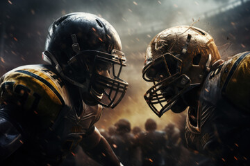 American football game, close up 2 player, dramatic lights - Powered by Adobe