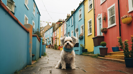 Dog in colorful street
