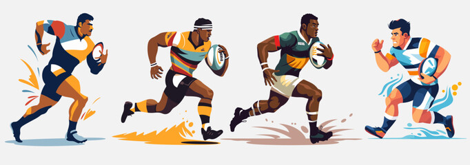 Rugby players vector illustration set