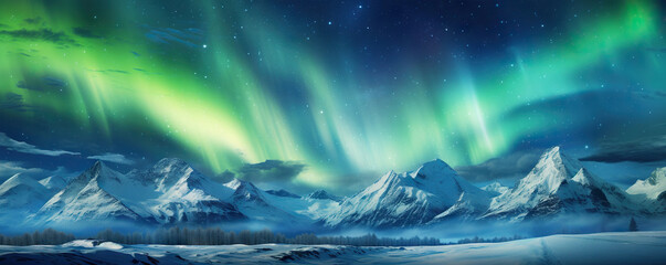 Majestic aurora borealis illuminating a mountain range