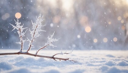 Obraz premium Winter background with snow-covered branch of a tree in the snow