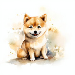 Shiba dog painting Watercolor art style