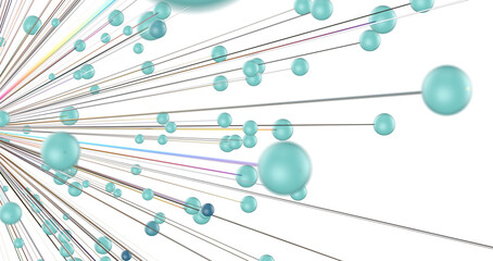Gene lines and nodes, biological gene structure, 3d rendering.