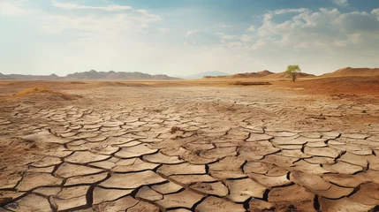 Rolgordijnen Parched Cracked Earth Symbolizing Severe Drought and Environmental Shifts © Linus