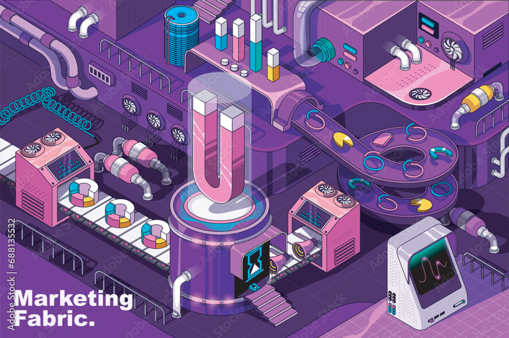 Poster marketing web concept in 3d isometric design. business analytics, seo service, online promotion stra