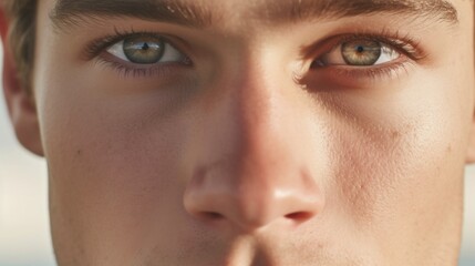 Fototapeta premium Extreme close-up highlighting the intensity of the man's gaze.