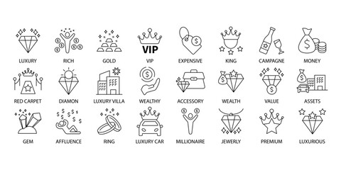 Luxury icons set. Set of editable stroke icons.Vector set of Luxury
