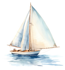 a watercolor sail boat with sail,