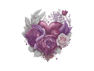 Heart made of roses and flowers, valentines women mother's day vector illustration frame clipart