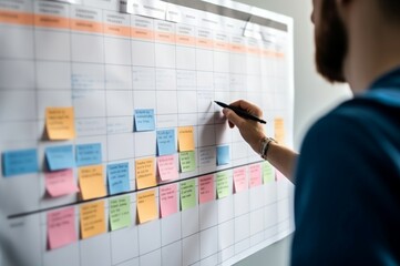 Appointment calendar wall organizer. Scheduling timetable agenda with colorful stickers. Generate ai - obrazy, fototapety, plakaty