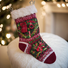 Christmas sock, close-up, holiday background