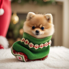 Spitz, Christmas, stocking, close-up, background