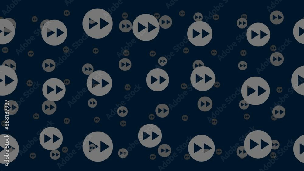 Poster fast forward symbols float horizontally from left to right. parallax fly effect. floating symbols ar