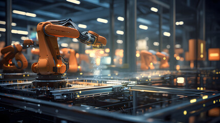 The industrial robot works automatically in a smart autonomous factory,