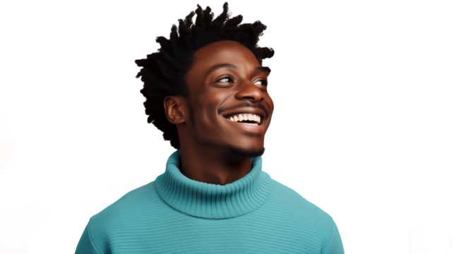 Smiling man in light blue sweater