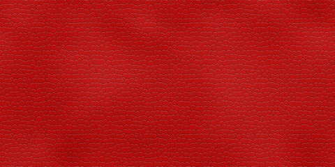 Artificial bright red leather or leatherette in a seamless pattern with embossed texture top view. Dermantin background. PVC material