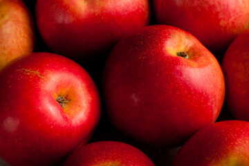 Fototapeta na wymiar Red apples close-up, top vew 