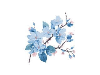 WatercolorVector branch with spring flowers watercolor tree branch detailed hand drawn clip art element. Generative AI.
