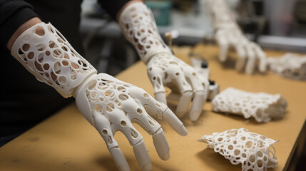 prototype of a human prosthetic hand. made using a 3D printer