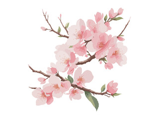 Obraz na płótnie Canvas WatercolorVector branch with spring flowers watercolor tree branch detailed hand drawn clip art element. Generative AI. 