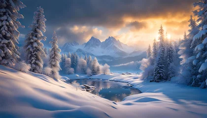 Calming winter landscape with snowfall and blizzard, beautiful photo wallpaper, winter theme, Christmas theme, © Perecciv