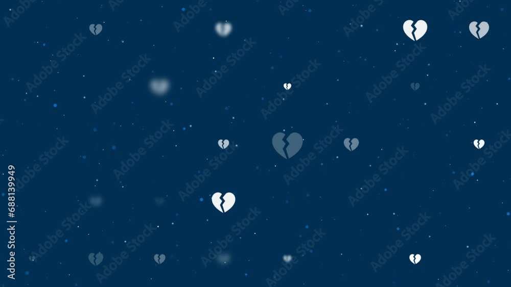 Poster template animation of evenly spaced broken heart symbols of different sizes and opacity. animation o