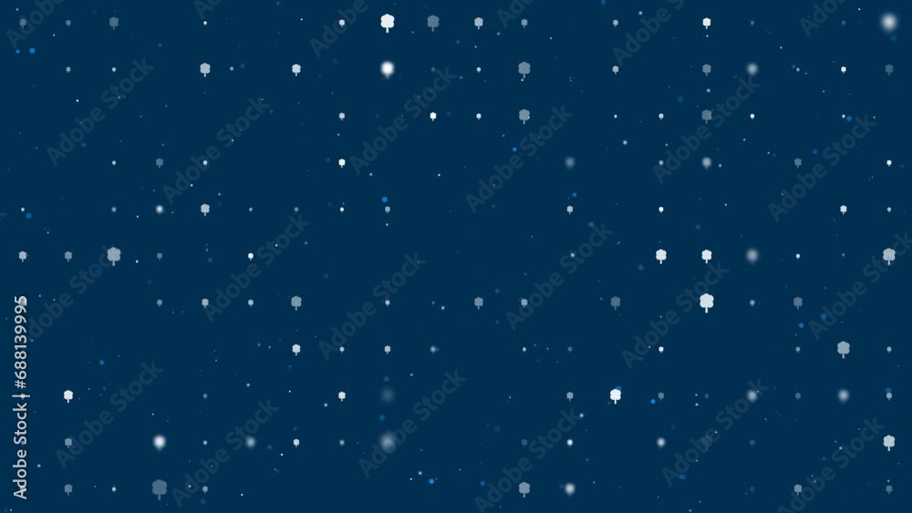 Poster template animation of evenly spaced tree symbols of different sizes and opacity. animation of transp