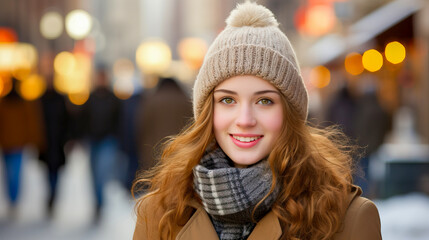Fototapeta premium woman with woolen cap and warm cloths in a cold winter