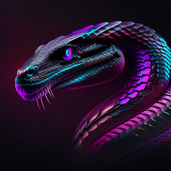 Abstract king cobra head animal closeup dark neon colors, wallpaper background generative AI
